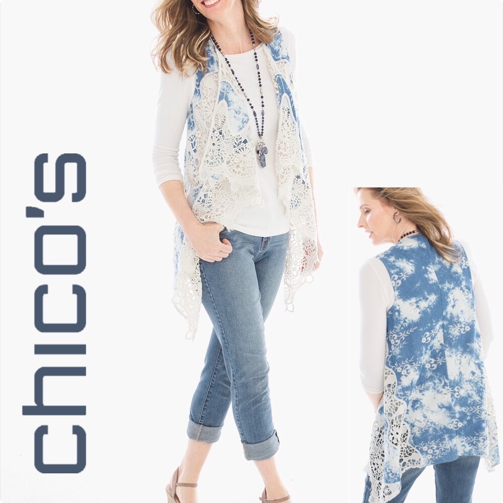 Chico’s • Tie-dye Boho lace vest | Sz M
